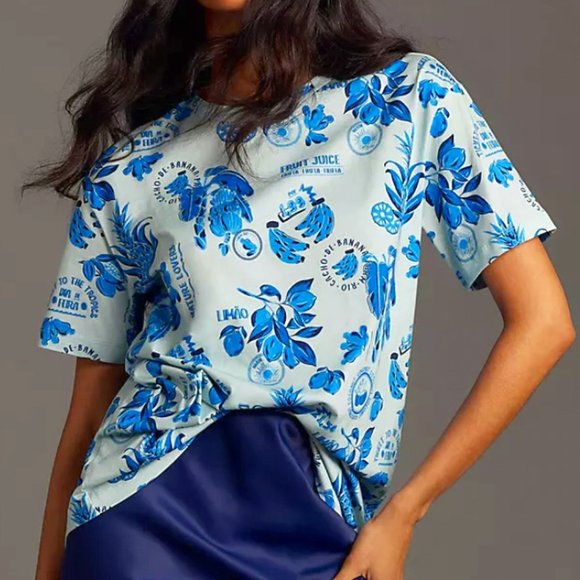 FARM Rio x Anthropologie Oversized Printed Tee Dopamine Tropical Fruits - Picture 2 of 16